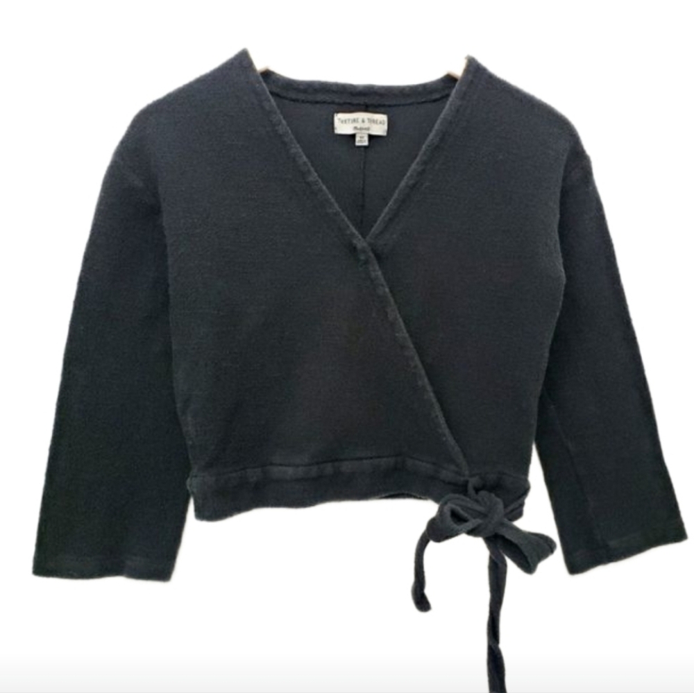 Madewell Texture & Thread Black Kimono Style Wrap Crop